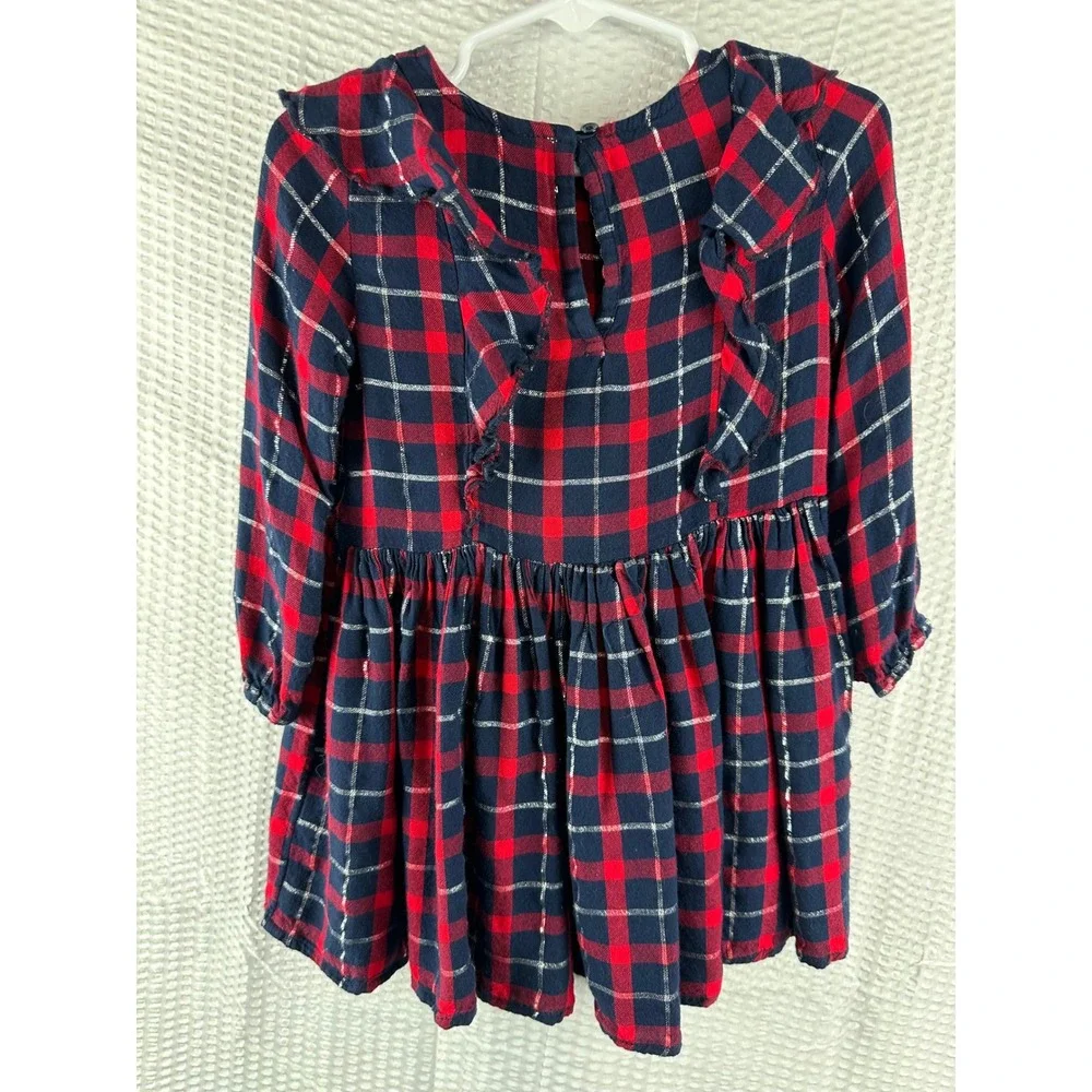 Oshkosh B'gosh Girls Plaid Dress‎ Long Sleeve Ruffle Bow Xmas 24 Months